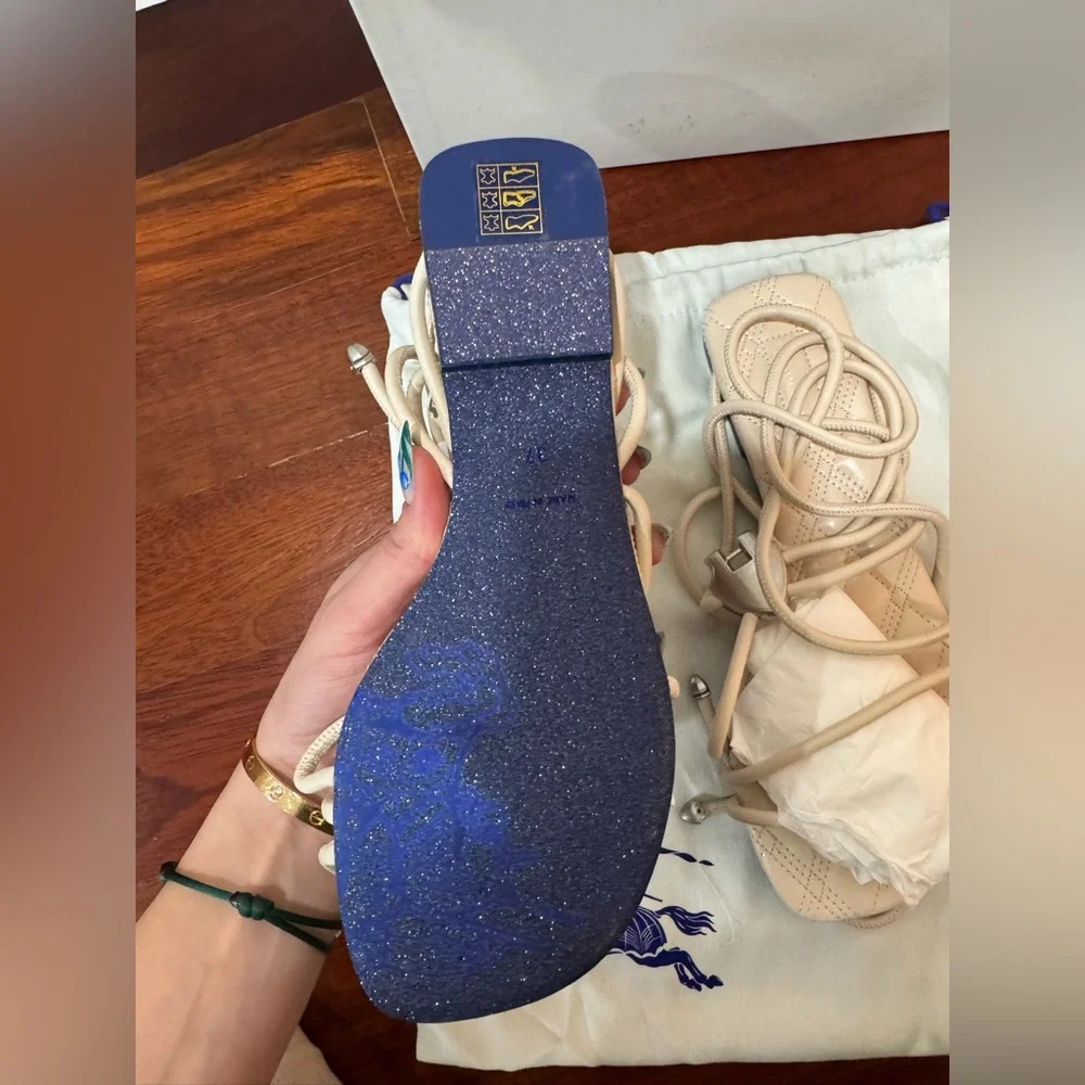 Cream Quilted Leather Ivy Shield Sandals Colour Soap Size 37 - Picture 4 of 10